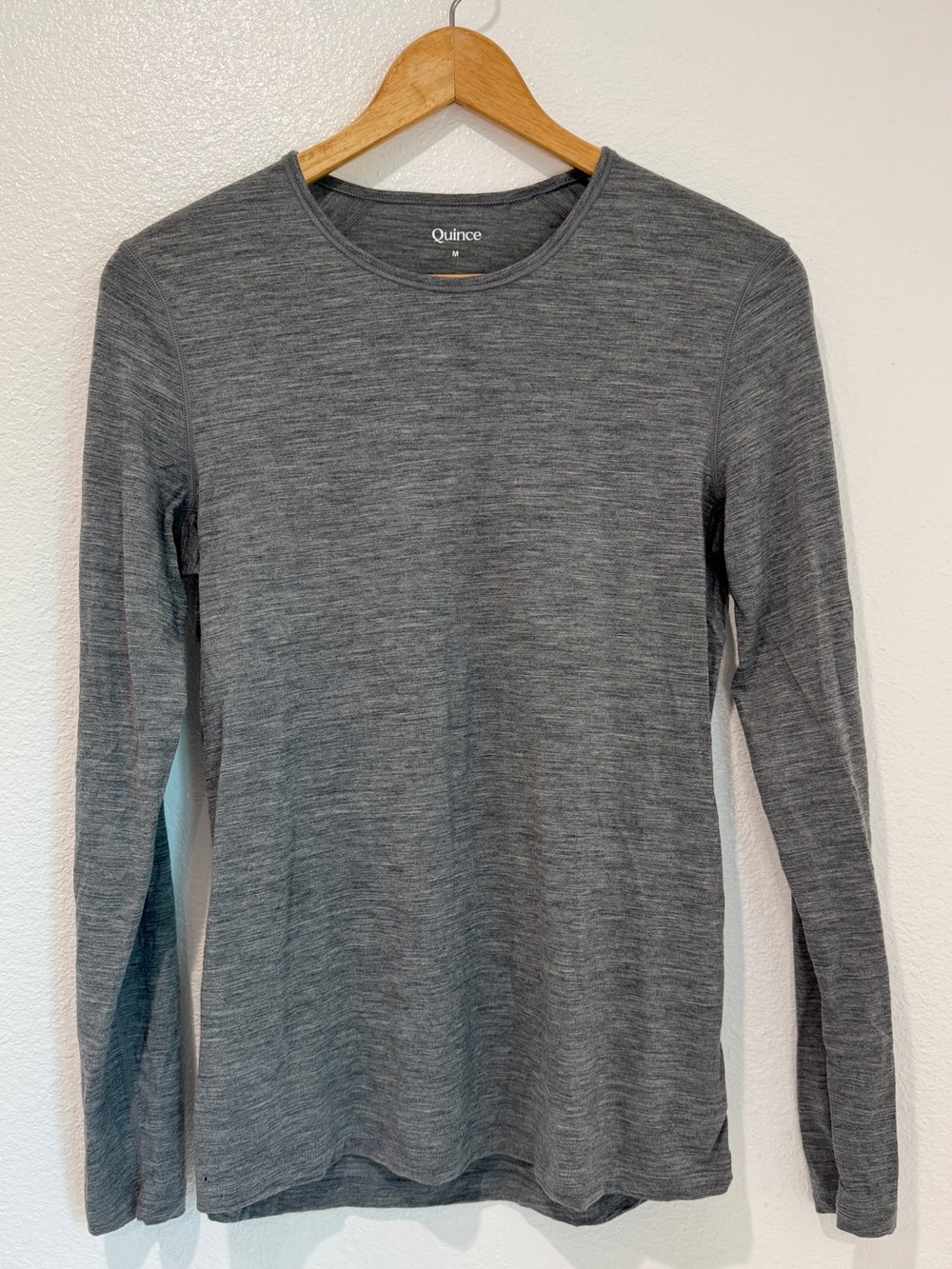 Quince Merino Wool Long Sleeve Base Layer Shirt Outdoor Hiking Heather Grey M
